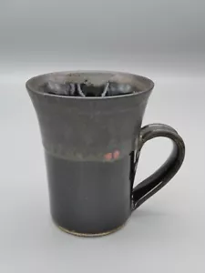 Metallic Black Stoneware Coffee Mug Cup Gunmetal Glaze Signed Art Pottery 10oz - Picture 1 of 13