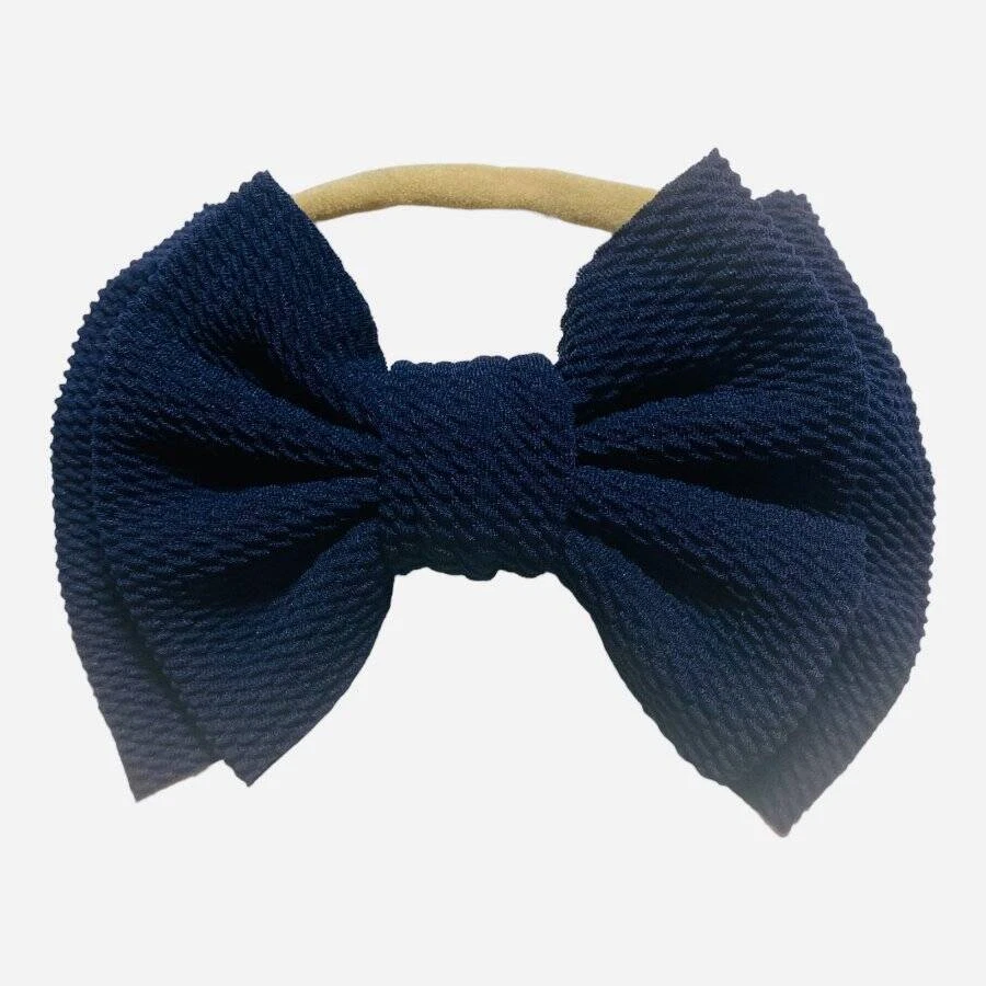 Dark Navy Baby Toddler Girls Big Bow Nylon Stretchy Headband - Image 1 of 1