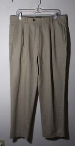 Linen Vintage BAXTER Tan Linen Pleated Chino Pants Size 36X32 - Picture 1 of 5
