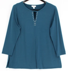 JACLYN SMITH Top Damen Gr. XL Blau 3/4 Ärmel Rundhals Nieten - Bild 1 von 3