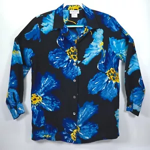 Victor Costa Occasion 100% Silk Shirt Womens Large Button Up Office Siren Floral - Picture 1 of 14