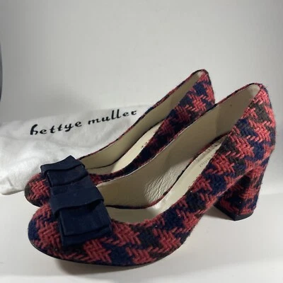 Bettye Muller Mujer Pata de Gallo Tweed Tejido Arco Pin Up Bloque Tacones Talla 39 Italia Foto 1 de 4