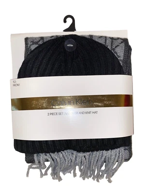Calvin Klein Gray / Black Scarf & Hat set, Knit Soft New NWT MSRP $78.00 - Изображение 1 из 3