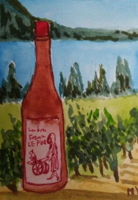 ACEO Original - Wine Bottle Watercolor 2.5 x 3.5 Signed by MY - Image 1 of 2