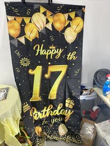 Bannière de fond décorations d'anniversaire Joyeux 17e anniversaire à vous 72x39""