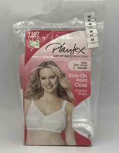 Playtex Just My Size Bra 1107 44B Easy-On Front Close Wirefree Comfort White - Picture 1 of 4