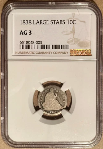 1838 NGC AG3 Liberty Seated Dime 10c - Large Stars Cover