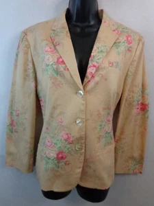 Lauren Ralph Lauren Blazer Women's 14 Beige Pink Floral Notched Collar - Picture 1 of 15