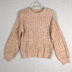 Blank NYC Marled Crewneck Sweater Women's S Small Ribbed Knit Orange Cream - Picture 1 of 6
