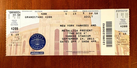 BIG 4 TICKET STUB YANKEE STADIUM NYC 9/14/2011 METALLICA SLAYER MEGADETH ANTHRAX Cover