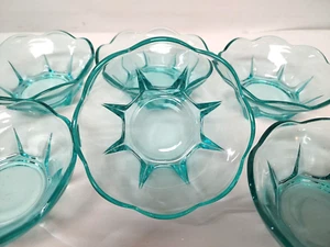 60's Anchor Hocking Set  6 Bowls Swedish Modern Aqua Blue Glass 4.5" Aquamarine - Picture 1 of 3