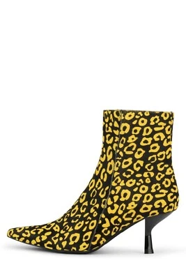 Botín Jeffrey Campbell Egny Amarillo Negro Cuero Guepardo Tacón Gatito 8 Foto 1 de 4