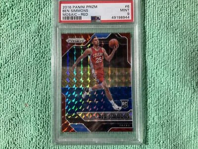 2016-17 Panini Prizm Mosaic RED REFRACTOR Ben Simmons #6 PSA 9 MINT Rookie RC - Image 1 of 4