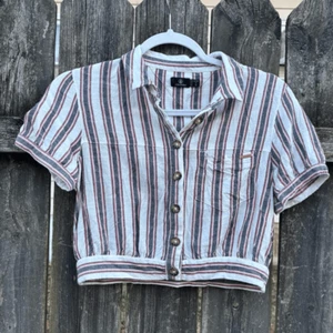 Volcom Striped Cropped Button Down Top Small - Picture 1 of 4