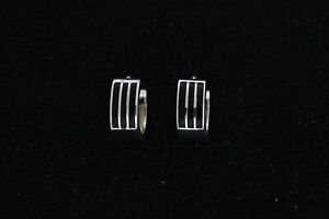 Onyx Stripe Inlay Pin Catch Hoop Earrings in Sterling Silver
