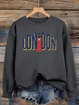 ✨ Sudadera con estampado London City para mujer informal suéter suelto polar otoño Foto 1 de 4