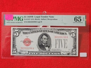 1928B $5 UNITED STATES NOTE PMG 65 EPQ GEM UNC FR#1527 DA BLOCK #MF-T3409 - Picture 1 of 2