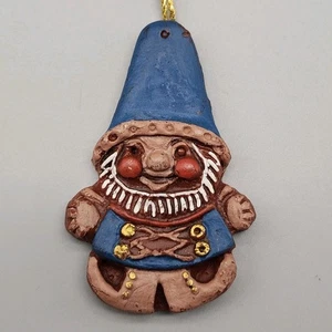 Vtg Gnome Christmas Tree Ornament Folk MCM Germany Hand Painted Wax 60s 70s Blue - Picture 1 of 4