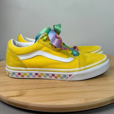 Vans Old Skool Niños Talla 3 Cordones Arco Iris Suela A Cuadros Amarillo Gamuza Lona Foto 1 de 4