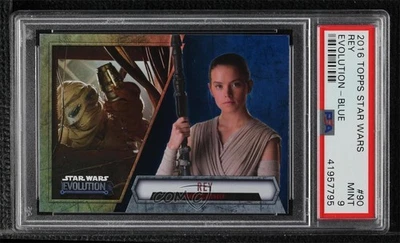 2016 Star Wars Evolution Blue Lightsaber Rey Jakku Scavenger #90 PSA 9 MINT w3d - Image 1 of 3