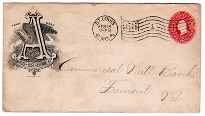 1899 St Louis MO Flag - Anheuser Busch Brewing to Fremont NE on Postal Entire - Image 1 of 2