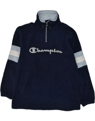 CHAMPION Boys Graphic Zip Neck Fleece Jumper 11-12 Years Navy Blue OD10 - Image 1 of 3