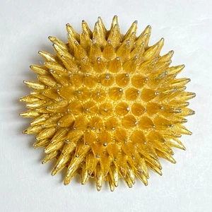 DeNICOLA Gold Tone Vintage Round Pin Brooch Spike Brutalist Sea Urchin - Picture 1 of 10