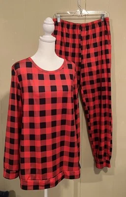 Juego de Pijama EKOUAER Rojo Negro Cuadros Bolsillos de Enfriamiento Súper Suave Grande L Usado en Excelente Condición Foto 1 de 4
