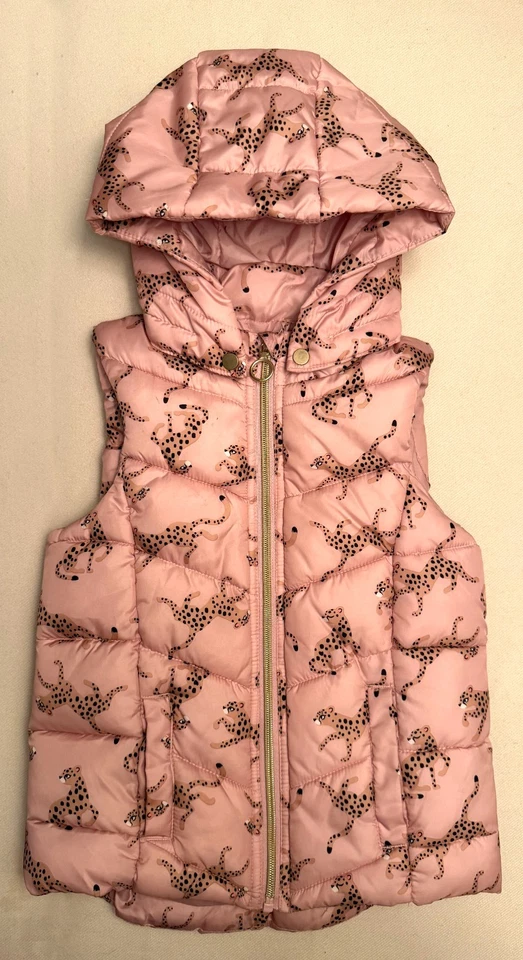Chaleco de Invierno H&M Niñas Rosa Guepardo Leopardo Puff con Capucha Desmontable - Talla 6X-7 Foto 1 de 4