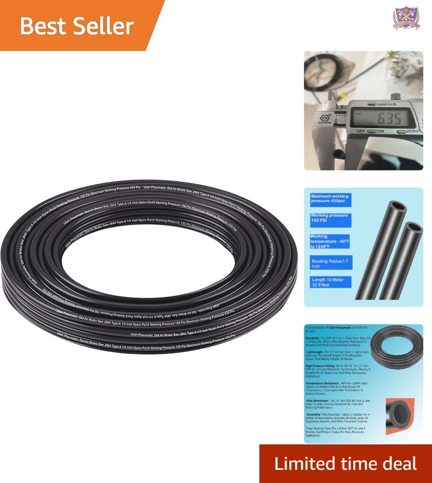 Utah Pneumatic Plastic Tubing 1/4" OD Saej844 Air Brake Nylon Hose 10 Meters
