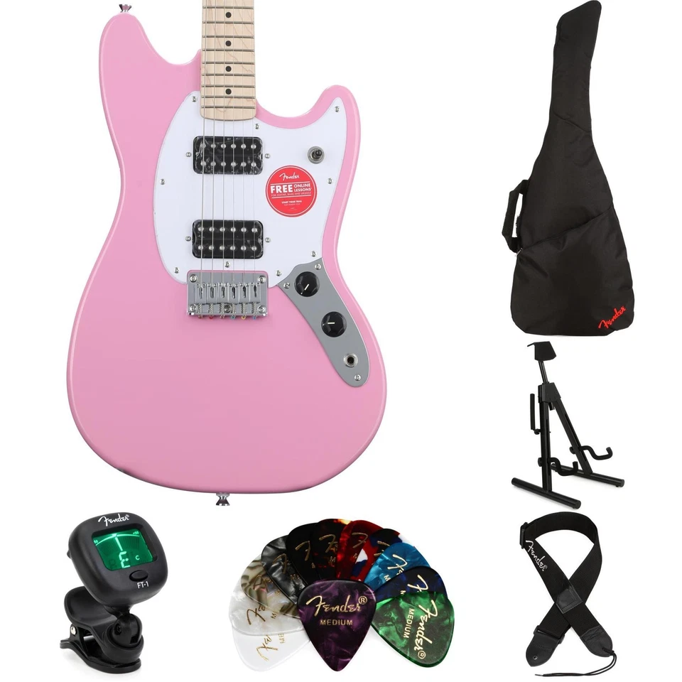Squier Sonic Mustang HH Solidbody Electric Guitar Essentials Bundle - Flash Pink - Image 1 of 1