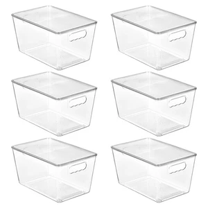 Paquete de 6 contenedores de almacenamiento apilables transparentes con tapas, grandes contenedores de plástico con... - Imagen 1 de 7