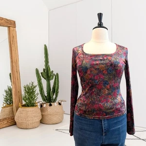 Natural Life Women’s L Danielle Floral Velvet Square Neck Long Sleeve Top - Picture 1 of 11