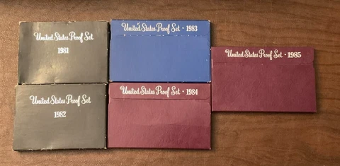 Five US Mint Proof Sets 1981 to 1985: 1981, 1982, 1983, 1984 & 1985 Proof Sets Cover