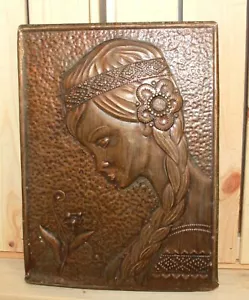 Vintage wall hanging copper plaque woman portrait - Picture 1 of 6
