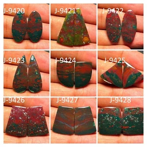 Natural Blood Stone Pair Cabochon Loose Gemstone For Jewelry Making - Picture 1 of 28