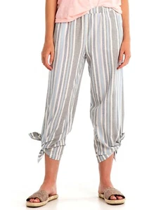 New Fresh Produce Newport Arianna Cotton Linen Capri Pants Blue Stripe L $69 - Picture 1 of 2