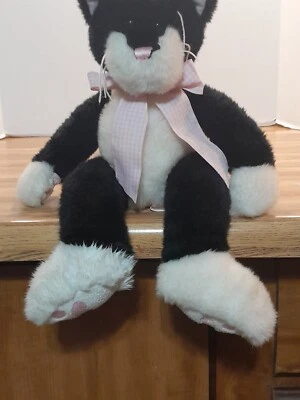 VTG Rare First & Main “KAZ" Black&White Tuxedo Cat Plush Stuffed Animal 14” 3375 - Image 1 of 4