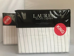 Lauren Ralph Lauren Spencer Stripe Sateen 4 pc KING Sheet Set Sage or Tan - Picture 1 of 9