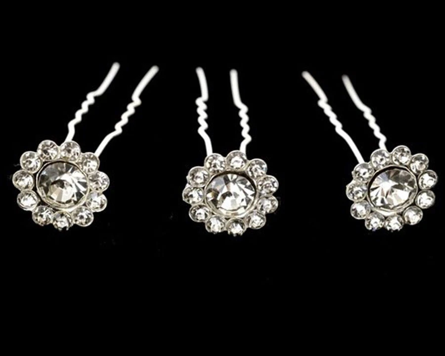 12-PACK BRIDAL CRYSTAL RHINESTONE FLOWER HAIR PINS - Image 1 of 1