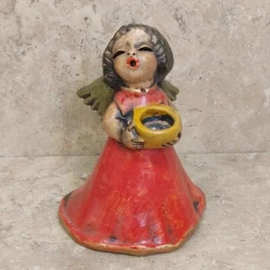 Thun Weihnachtsengel Figur singend Keramik rotes Kleid Italien Handarbeit 4" - Bild 1 von 8