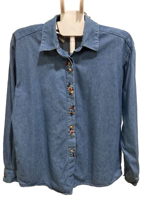 Blusa Koret City Azul Pequeña Grande Manga Larga Botón Oculto Bordado Floral Foto 1 de 4