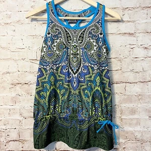 athleta womens athletic floral paisley bra top tie hem size S blue green ivory - Picture 1 of 6
