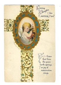 Lobo Clapsaddle cantado de principios de 1900 #16 postal de Pascua bebé ángel y cruz - Imagen 1 de 2