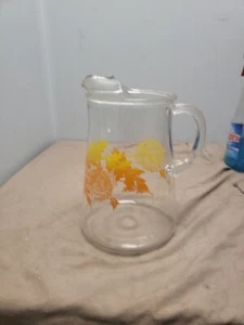 Vintage Libbey Fall Leaves Dandelion Clear Glass Ice Lip Pitcher 64 oz. - Picture 1 of 11