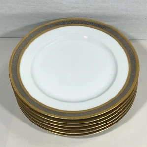 DW PORZELLAN KARLSBADER WERTARBEIT GERMANY SET 6 GOLD DINNER PLATES PLATINUM - Picture 1 of 14