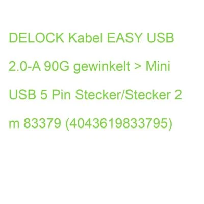 DELOCK Kabel EASY USB 2.0-A 90G gewinkelt > Mini USB 5 Pin Stecker/Stecker 2 m 8 - Bild 1 von 2