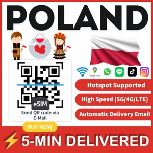 [eSIM] Pologne eSIM carte e-SIM Voyage Carte SIM Tarjeta eSIM Dato Données uniquement 🛜A+ - Photo 1 sur 8