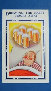 Humoreske Reg Maurice Comic Postkarte 1930er Pub Bar schaumiges Bier TRÄUMEN Thema - Bild 1 von 2