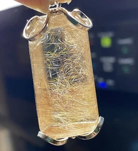 Copper Rutilated Gemstone Hand Carved Pendant,Platinum Plated Silver - Picture 1 of 4